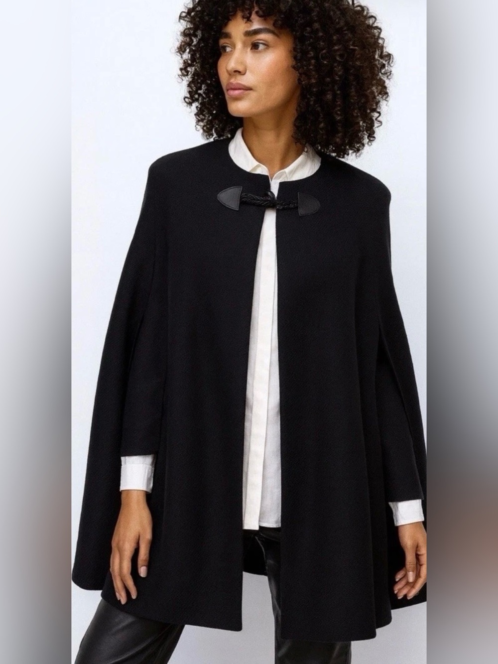Zara Black Italian Manteco Wool Toggle Cape Poncho Coat Size XS